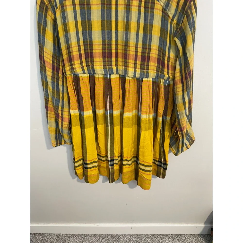 Free People Falling Stars Yellow Plaid Mini‎ Dress Size Small Bohemian Casual